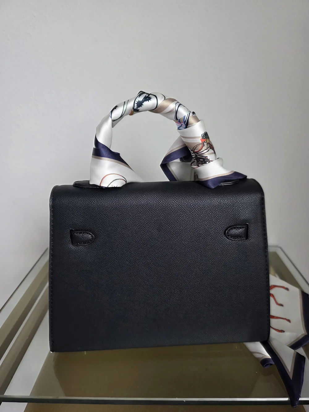 Black Leather Top-Handle Women's Bag with Gold Hardware